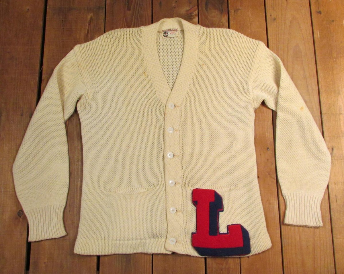 50's vintage　HIGHLAND　lettered cardigan Vintage 1950s Varsity ~L~ Wool Lettermans Cardigan Sweater