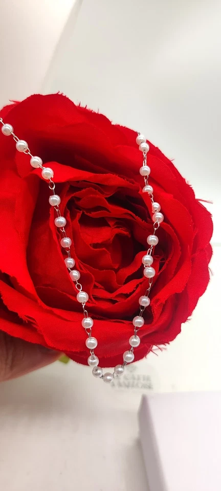 Collana Donna perline da 3 mm . collana acciaio e perle 40 cm. collana perle - Immagine 2 di 4