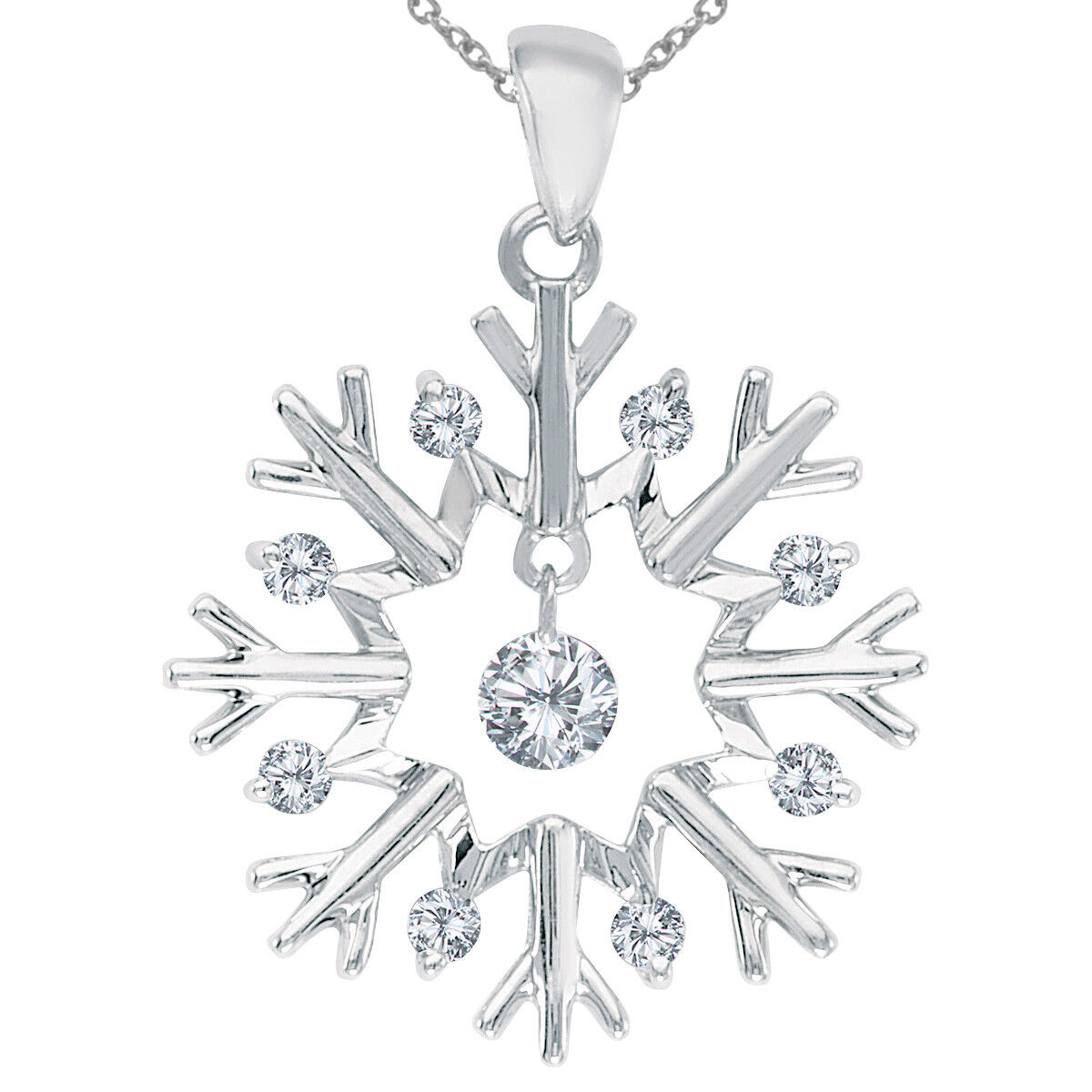 10K White Gold Dashing Diamonds Snowflake Pendant With 18" Chain