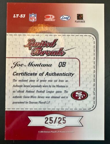 Joe Montana 2003 Leaf Limited Threads Patch #25/25 - Foto 2 di 2