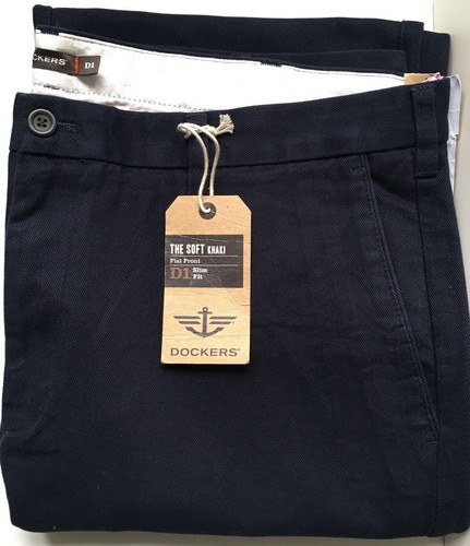 PANTALONES DELANTEROS PLANOS DOCKERS GENUINOS LEVI'S D1 DE AJUSTE DELGADO PANTALONES CHINOS CAQUI SUAVE - Imagen 24 de 30