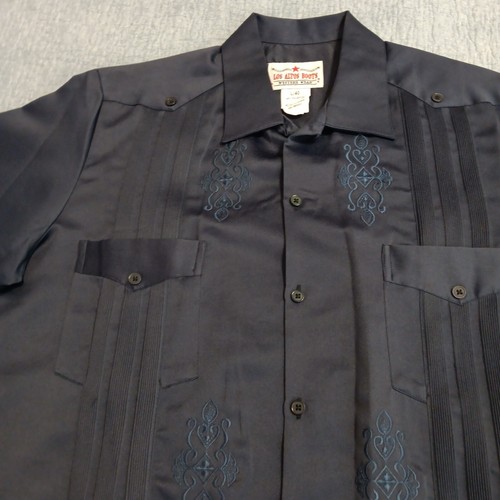 Los Altos Boots Western Wear Mens Blue Embroidered Large Short Sleeve Button Up - Picture 2 of 7