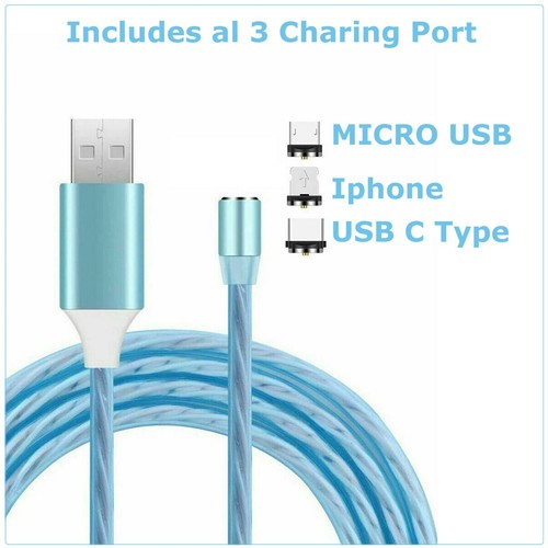 Magnetic LED Light Up USB Phone light up Charger Cord For iPhone Type C Micro US - Picture 2 of 7