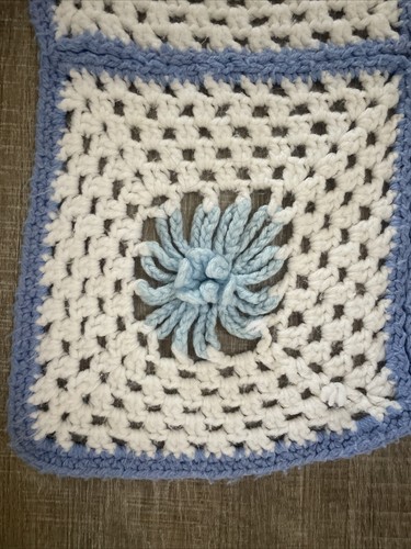 Crochet Baby Blanket Lap Afghan Hand Made Blue & White Striped Approx. 35" x 47" - Picture 2 of 7