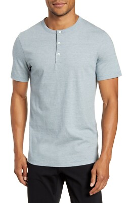 Theory Men's Aloe Blue Combo Feeder Stripe Short Sleeve Henley T-Shirt 