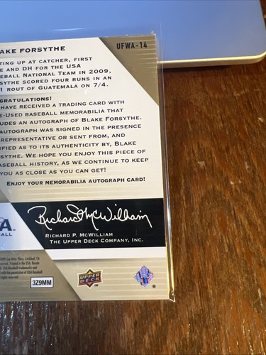 Blake Forsythe 2009 Upper Deck Signature Stars USA Future Watch Jersey Auto /799 - Picture 4 of 5