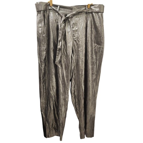 NEW Eloquii silver belted high-waisted straight leg trousers size 14 - Picture 2 of 6
