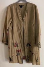 Citron Santa Monica Sz M Gold Silk Top One Button Lightweight Kimono Style Layer