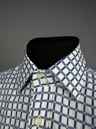 ETRO Milano Herren Langarm Hemd weiß blau kariert geknöpft Oberteil Gr. 40 / M - L - Bild 6 von 9