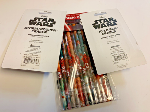 Star Wars Kylo Ren & Stormtrooper Pencil Toppers Erasers w/ 12 Wood Pencils - Picture 2 of 3