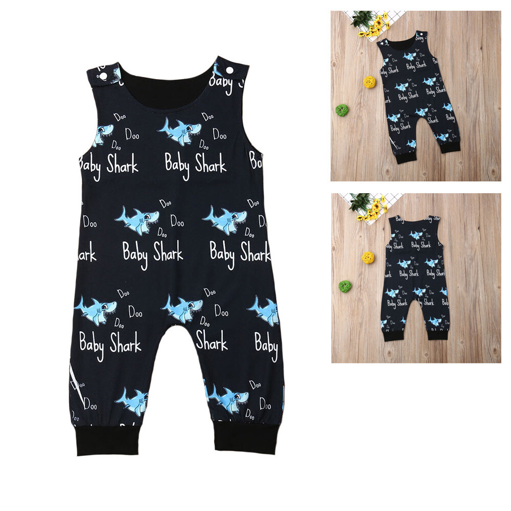 Newborn Baby Boy Girls Shark Print Romper Outfits Jumpsuits 