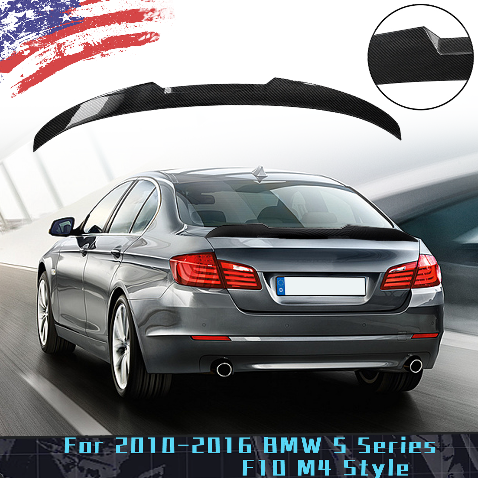 FOR 2010-2016 BMW 5 Series F10 M4 StyleRear Trunk Lip Spoiler Wing Carbon fiber