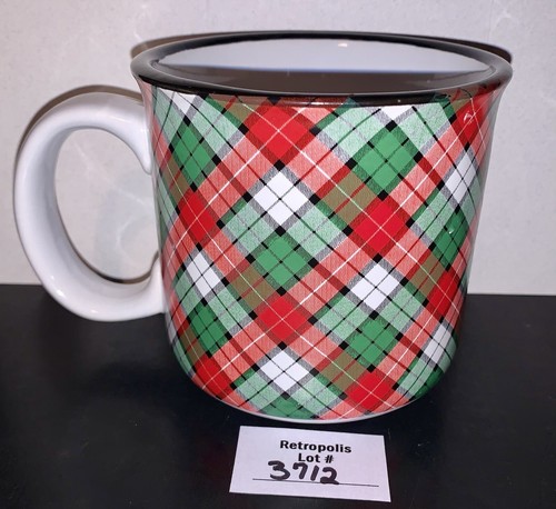 CALIFORNIA PANTRY White Red Green Plaid Ceramic Coffee Mug Black Rim - Picture 2 of 5