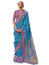 Women's Silk Blend Ethnic Motif Printed Saree With Unstitched Blouse