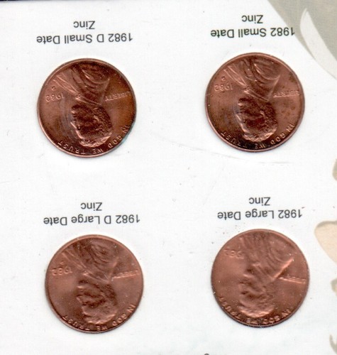 1982 PD Lincoln Penny set 7 Varieties Set large and small Unc - Picture 2 of 6