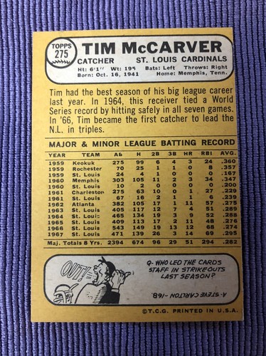 Tim McCarver Autographed / Signed 1968 Topps 50th Anniversary Buyback - Picture 2 of 2
