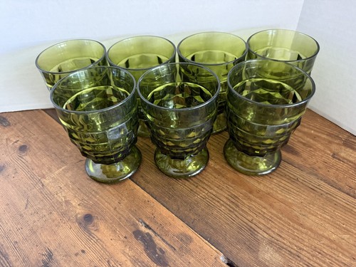 Set of 7 Vintage Indiana Whitehall Cubist Avocado Green Juice Glasses 4.25" MCM - Bild 11 von 12
