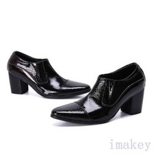 Men's Pointed Toe Cuban Heels Leather Stage Show Dress Formal Clubwear Shoes 46