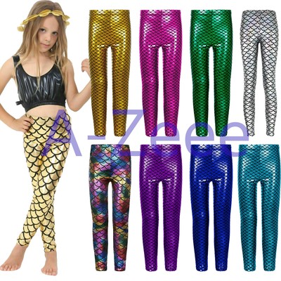 Escala de peces Metálico Niñas Leggings Sirena Niños Brillante Lámina Para Niños De 3-13 años