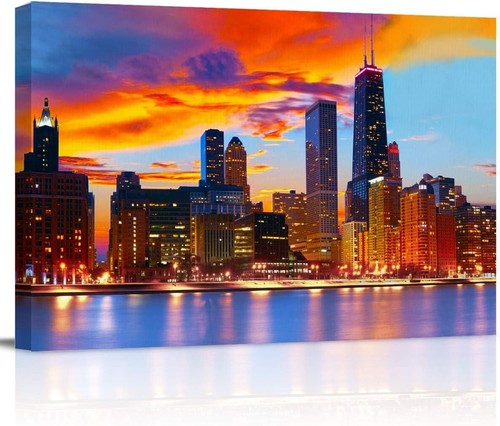 Vibrant Framed Chicago Skyline Canvas - Gallery Wrap Art 16x24 for Modern Spaces - Picture 3 of 9