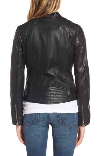 GUESS Collarless Leather Moto Jacket, Black, Size M - Picture 2 of 9