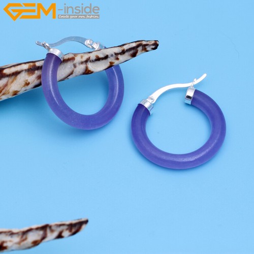 30mm Stone Bead Jewelry Beaded Silver-plated Women's Hoop Dangle Earrings - Picture 46 of 47