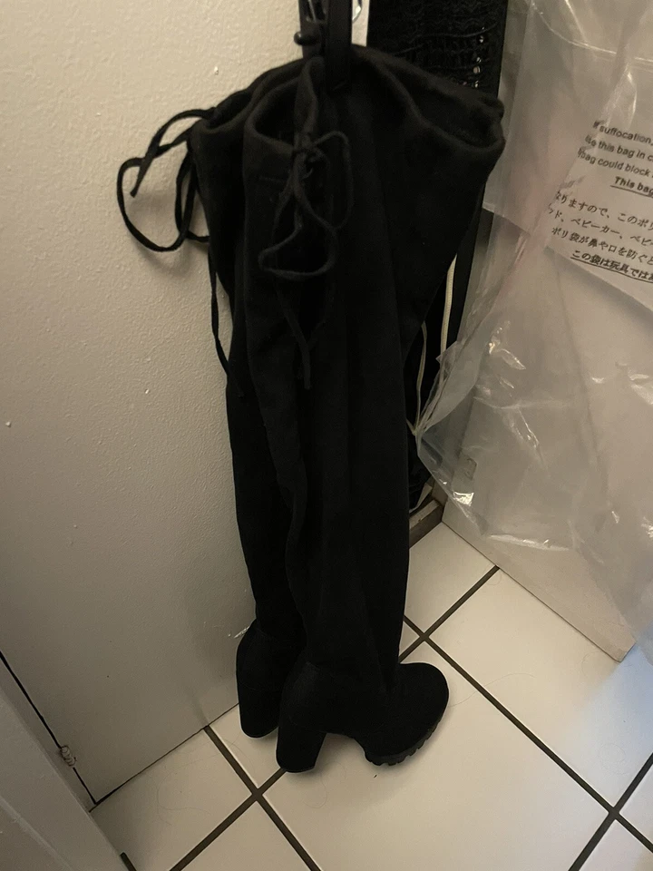 Top Mods Sobre la Rodilla Negro Gamuza Como Botas Cómodas De Moda Nuevas Sin Caja 9 1/2 Foto 3 de 4