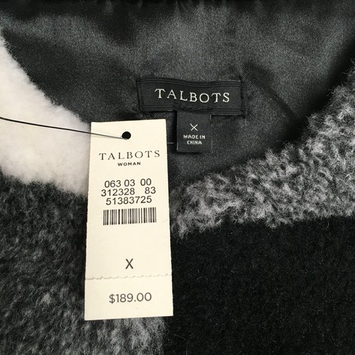 Talbots Womens Black White Buffalo Check Wool Blend Faux Fur Sleeveless Vest X - Picture 6 of 8