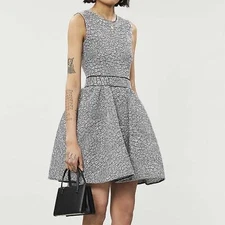 Maje Reinatta  Mini Dress Flared Jacquard Black White Sleeveless Sz M / 38