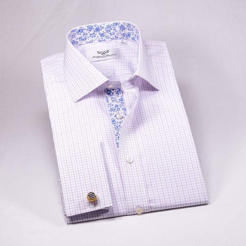 Hot Pink Gingham kariert formelles Geschäftskleid Shirt Blumenmuster Innenfutter cooler Chef - Bild 5 von 11