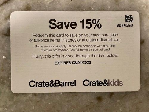 Crate Barrel 15 Off Coupon Expires 3 4 23 EBay Crate Barrel 15 Off Coupon Expires 3 4 23 EBay