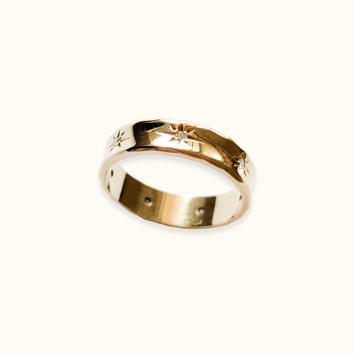 Final Clearance Sale! 18CT Yellow Gold Mens Ring Unisex Band 7 Lucky Stars - Picture 4 of 6