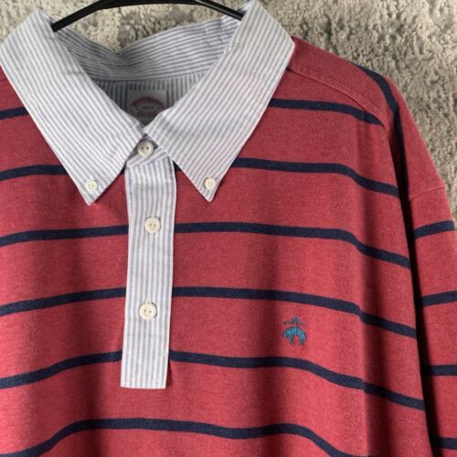 NEW Brooks Brothers Rugby Polo Shirt 2XLT Tall Red Long Sleeve Striped Mens - Picture 2 of 15