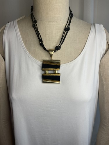 Chico's Schmuck ELISIA Muti-Strang Perlen schwarz/gold Anhänger Halskette neu ohne Etikett