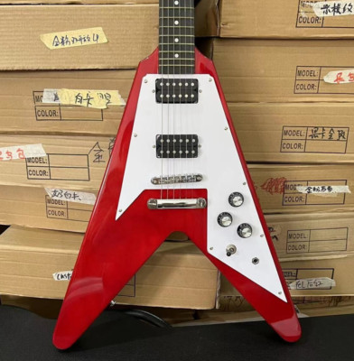 Fly-V Electric Guitar Transparent Red Color Rosewood