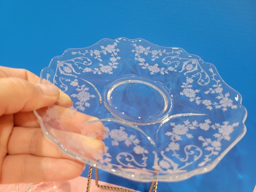 Set of 5 ~ Cambridge Glass Etched Diane Lace Punch Tea Cups Glasses & Saucers - Picture 8 of 14