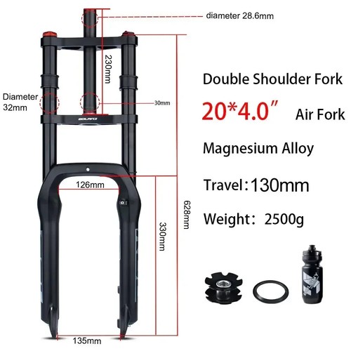 160mm Trave Double Shoulder Snow Bike Air Supension Fork 20 26in 135mm Hard Fork - Picture 7 of 24
