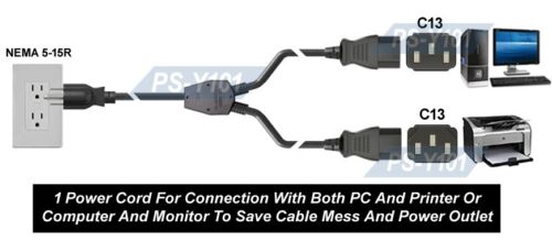 Cable divisor Premium 1 entrada 2 salidas IEC320 C13 a alimentación de CA Y 3 pies máximo 13A 125 V - Imagen 4 de 5