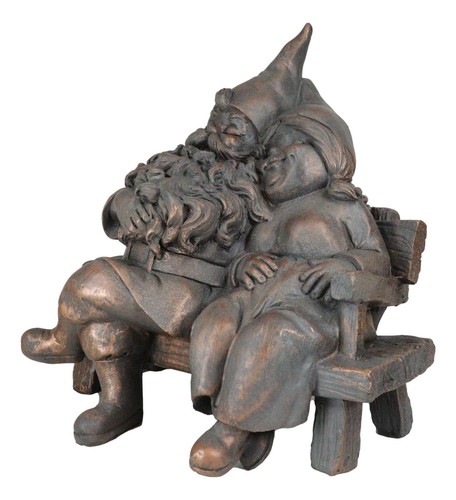 Forever Love Mr and Mrs Gnome Couple Sitting On Wooden Stool Bench Figurine - Bild 7 von 9
