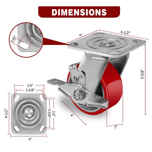 Ruote Caster 4 pollici resistenti, capacità 800-3200 LB - Foto 44 di 55