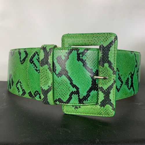 Kenneth Cole Woman's Belt Size 33 Italian Calfskin Green Faux Snakeskin Western - Picture 2 of 8