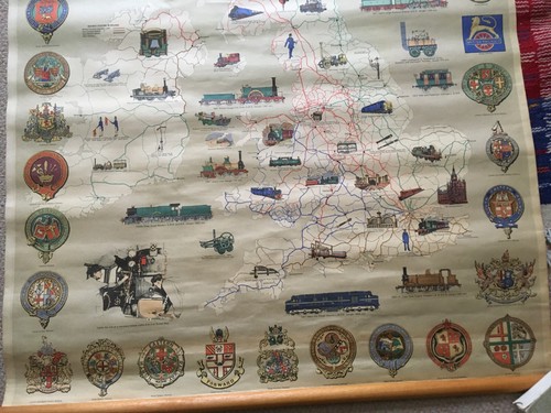 LARGE 39" X 31" VINTAGE RAILWAY HISTORY MAP OF GREAT BRITAIN POSTER IN VGC. - Picture 3 of 3