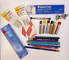 Lot Of Draft Pentel Mechanical Pencil Leads Staedtler Eberhard Faber Erasers VTG
