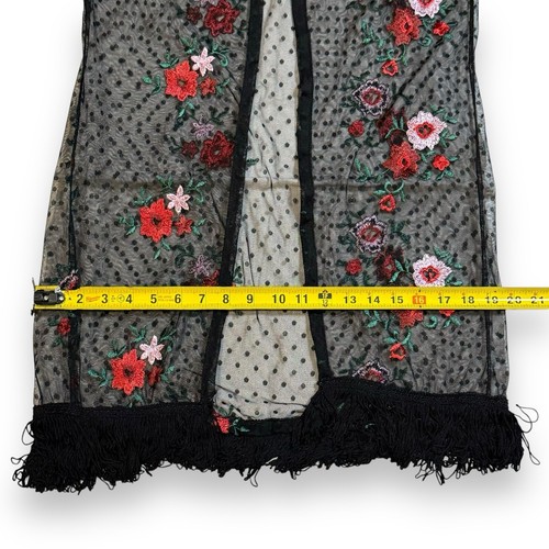 Sheer Open Front Kimono Duster Cardigan Beach Cover Up Fringe Floral Lagen Small - Foto 10 di 12