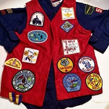 Vintage 1970s Boy Scouts of America Red Wool Vest Lined with 20 Patches Y2K Up