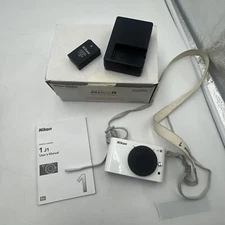 NIKON 1 J1 10.1MP WHITE DIGITAL CAMERA - BODY, 1 BATTERY, CHARGER, CARD - EX!