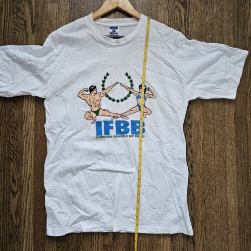 T-shirt vintage IFBB punto singolo bianca bodybuilding sollevamento pesi cotone grande - Foto 4 di 8