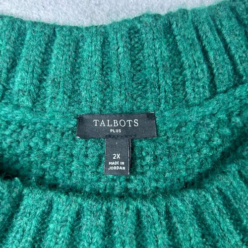 Talbots Sweater Womens 2X Green Woolen Cable Knit Long Sleeves Lightweight - Picture 2 of 9