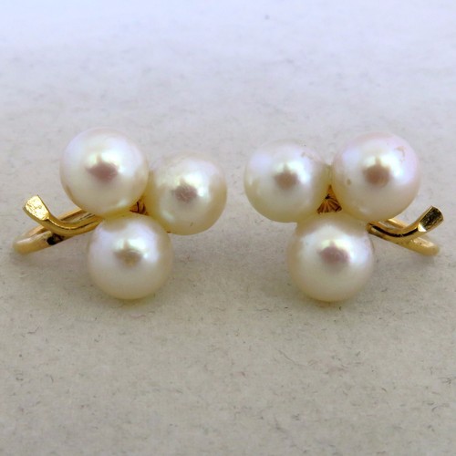 Pendientes vintage de oro amarillo de 14K con perlas blancas de 6,9 mm (4,8 g, 0,625") - Imagen 4 de 11