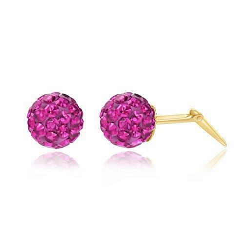 9ct yellow gold 6mm fuchsia glitterball crystal Andralok stud earrings / Giftbox - Picture 1 of 1